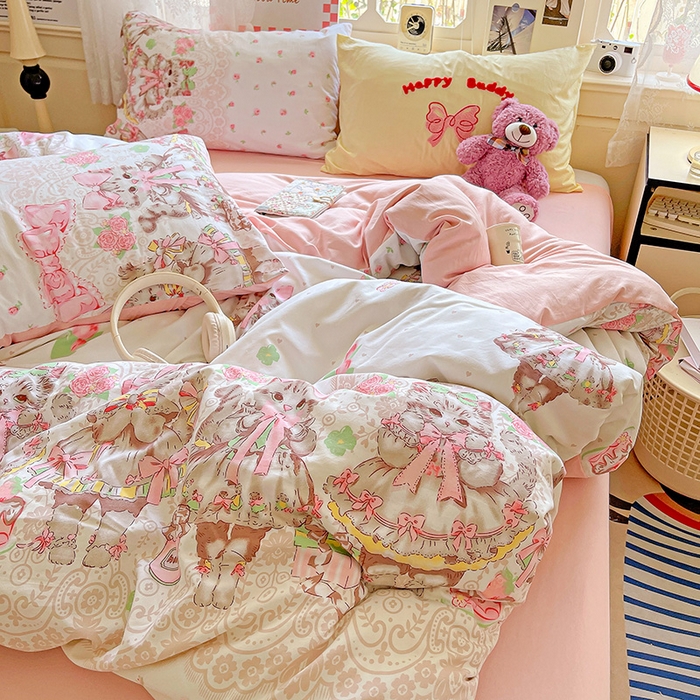 91家纺网 家纺一手货源 找家纺 布可家纺 2025新款水洗棉时尚印花四件套 小猫碎语