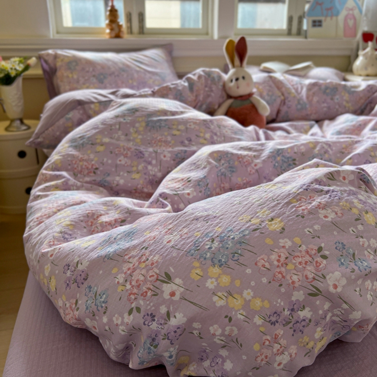 91家纺网 家纺一手货源 找家纺 妖妖家纺 2025新款云感双层纱四件套 春藤语