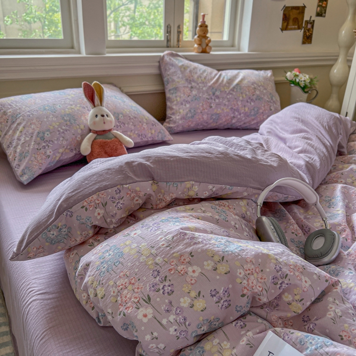 91家纺网 家纺一手货源 找家纺 妖妖家纺 2025新款云感双层纱四件套 春藤语