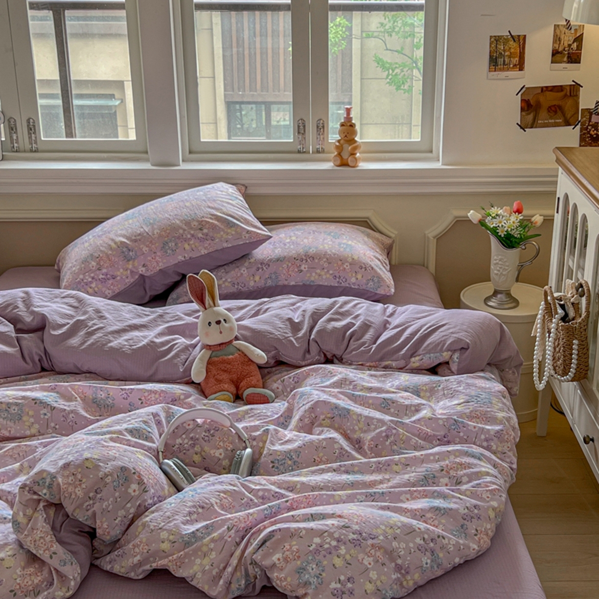 91家纺网 家纺一手货源 找家纺 妖妖家纺 2025新款云感双层纱四件套 春藤语