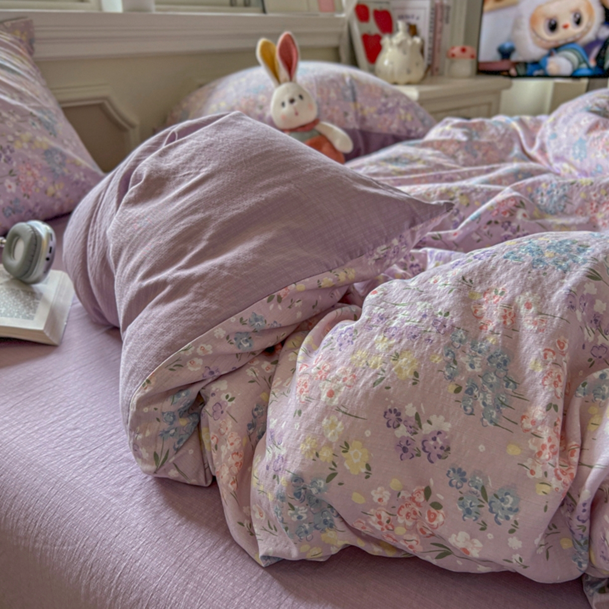 91家纺网 家纺一手货源 找家纺 妖妖家纺 2025新款云感双层纱四件套 春藤语