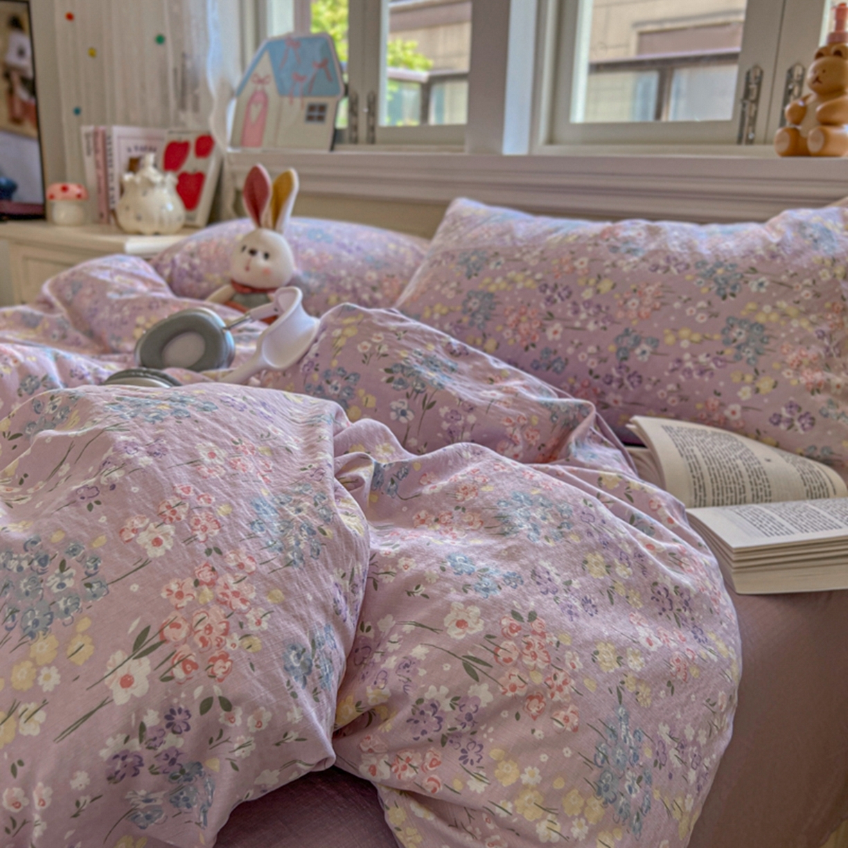 91家纺网 家纺一手货源 找家纺 妖妖家纺 2025新款云感双层纱四件套 春藤语