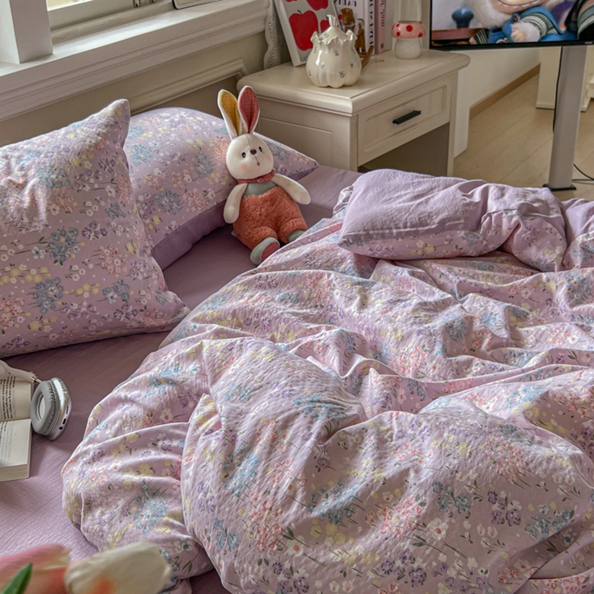 91家纺网 家纺一手货源 找家纺 妖妖家纺 2025新款云感双层纱四件套 春藤语