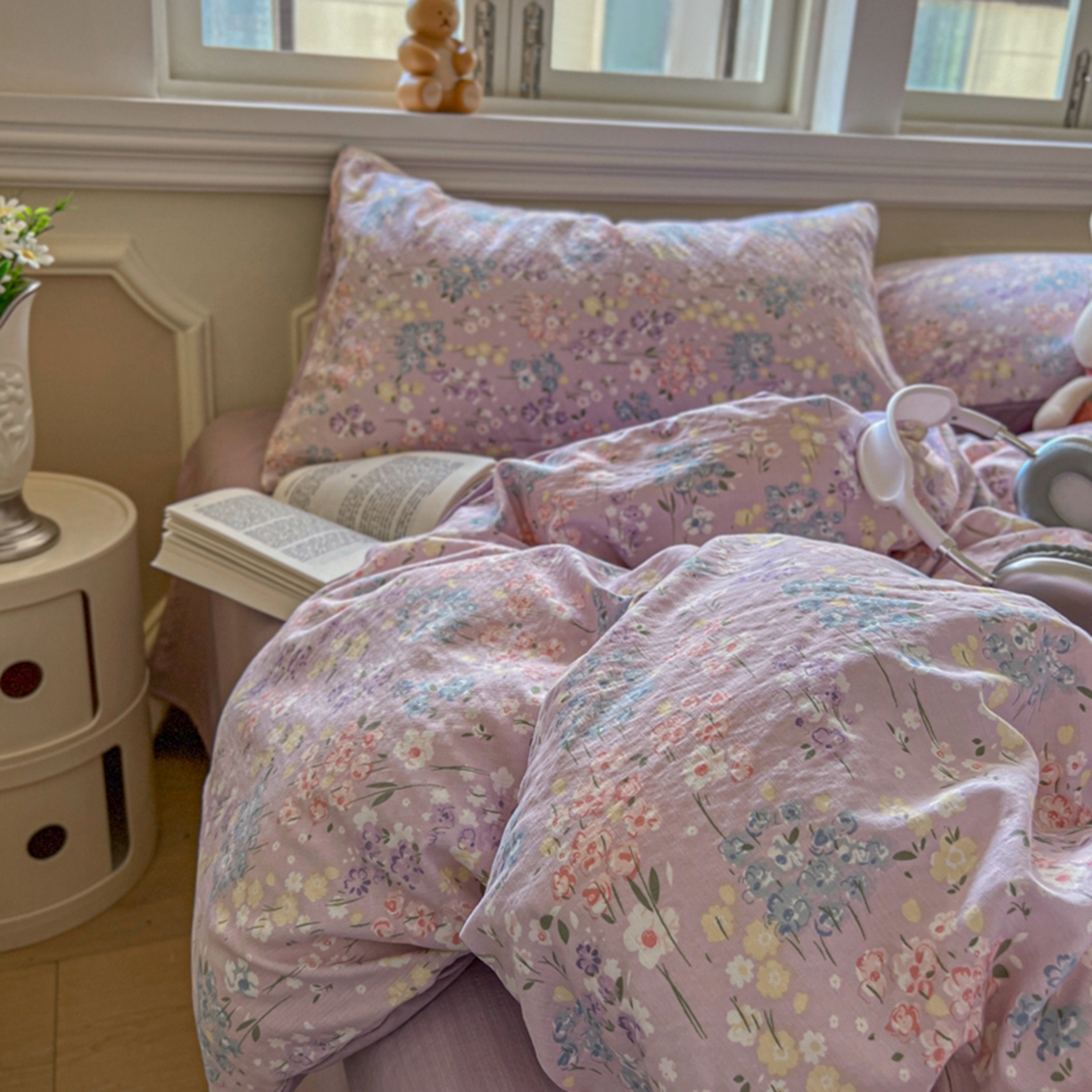 91家纺网 家纺一手货源 找家纺 妖妖家纺 2025新款云感双层纱四件套 春藤语