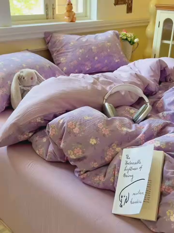 91家纺网 家纺一手货源 找家纺 妖妖家纺 2025新款云感双层纱四件套 春藤语