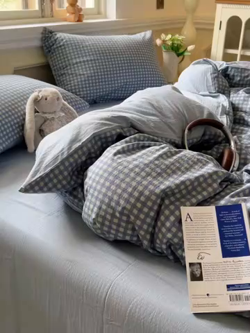 91家纺网 家纺一手货源 找家纺 妖妖家纺 2025新款云感双层纱四件套 海盐格