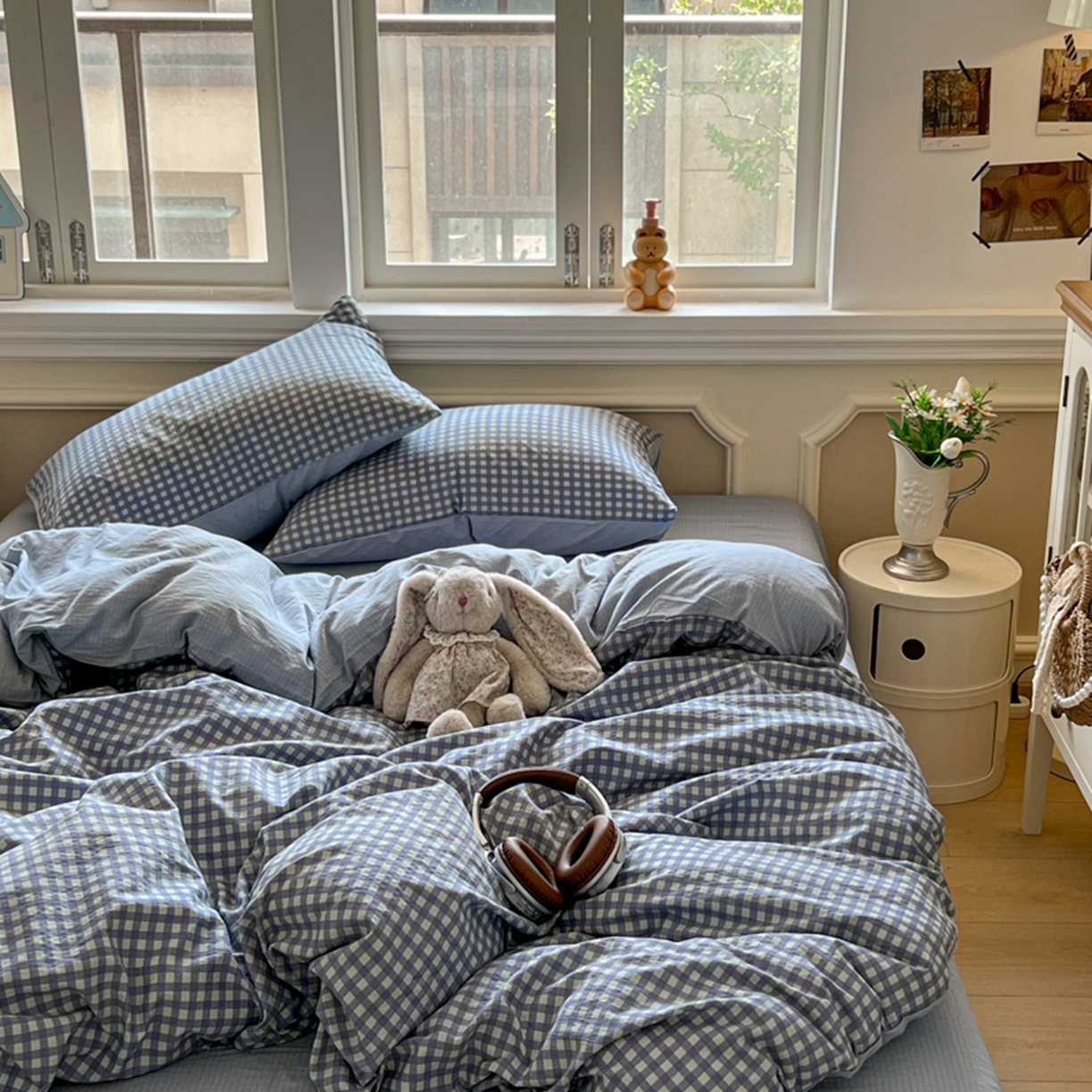 91家纺网 家纺一手货源 找家纺 妖妖家纺 2025新款云感双层纱四件套 海盐格