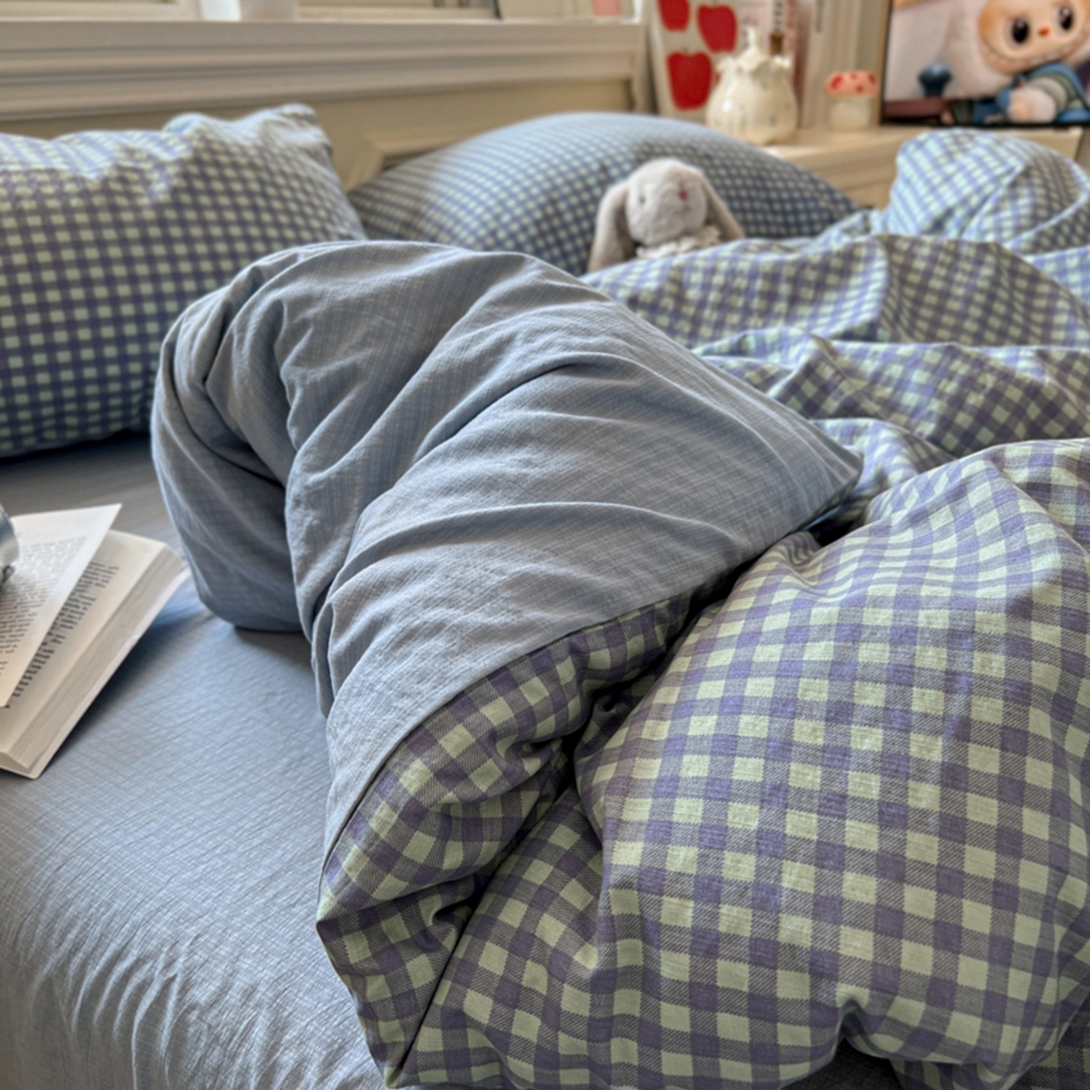 91家纺网 家纺一手货源 找家纺 妖妖家纺 2025新款云感双层纱四件套 海盐格