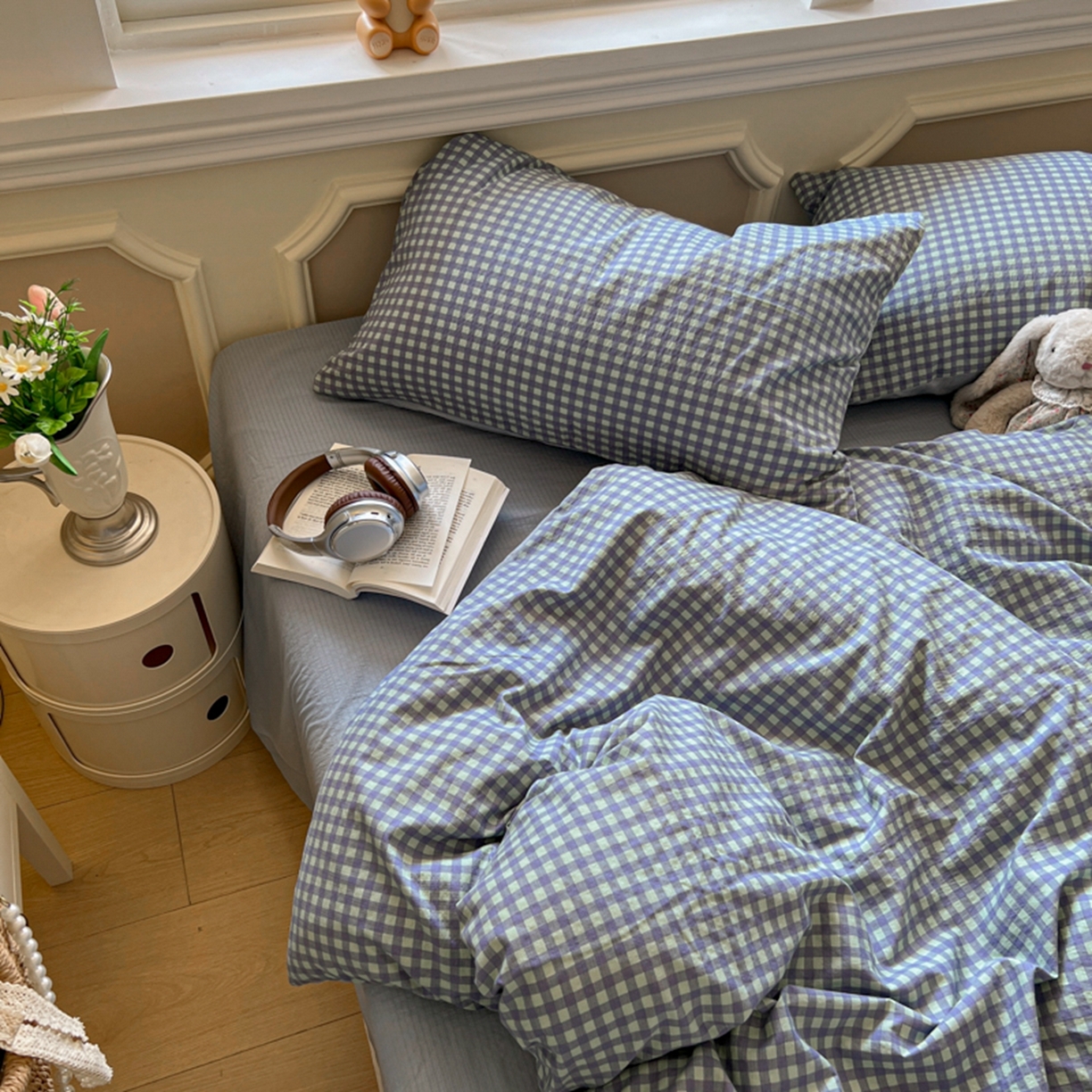 91家纺网 家纺一手货源 找家纺 妖妖家纺 2025新款云感双层纱四件套 海盐格