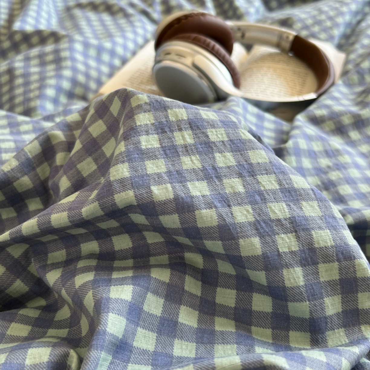 91家纺网 家纺一手货源 找家纺 妖妖家纺 2025新款云感双层纱四件套 海盐格