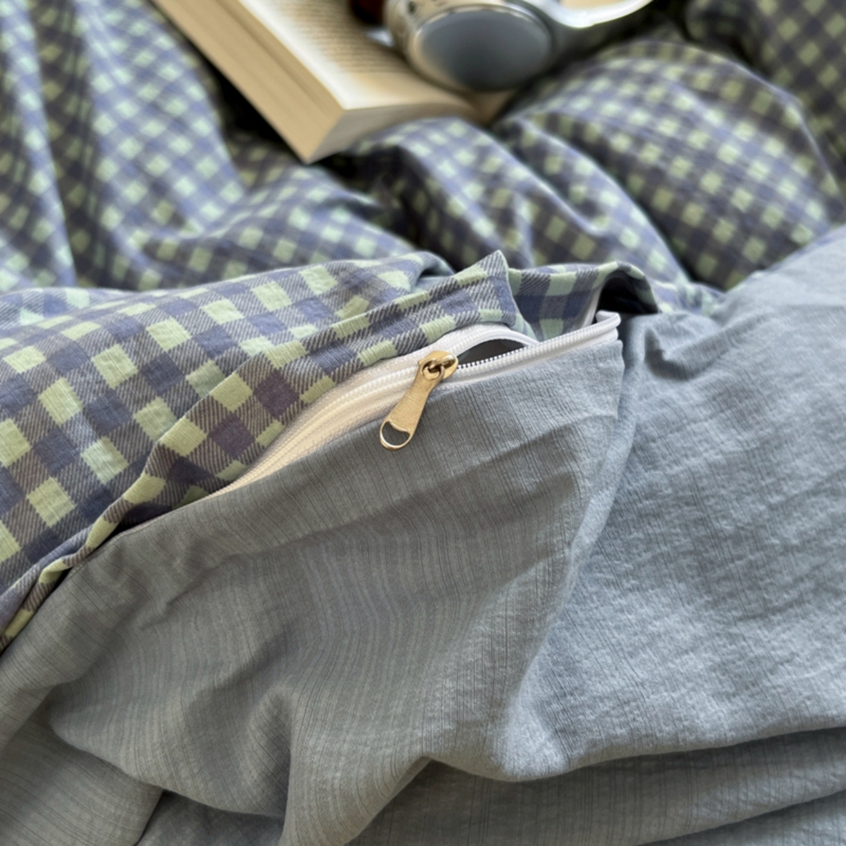 91家纺网 家纺一手货源 找家纺 妖妖家纺 2025新款云感双层纱四件套 海盐格