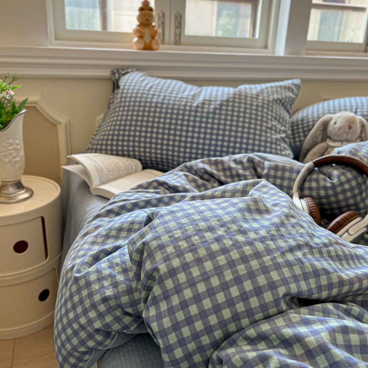 91家纺网 家纺一手货源 找家纺 妖妖家纺 2025新款云感双层纱四件套 海盐格