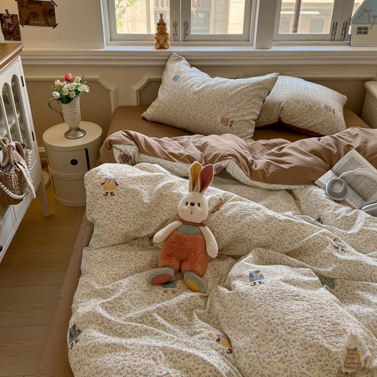 91家纺网 家纺一手货源 找家纺 妖妖家纺 2025新款云感双层纱四件套 花点兔