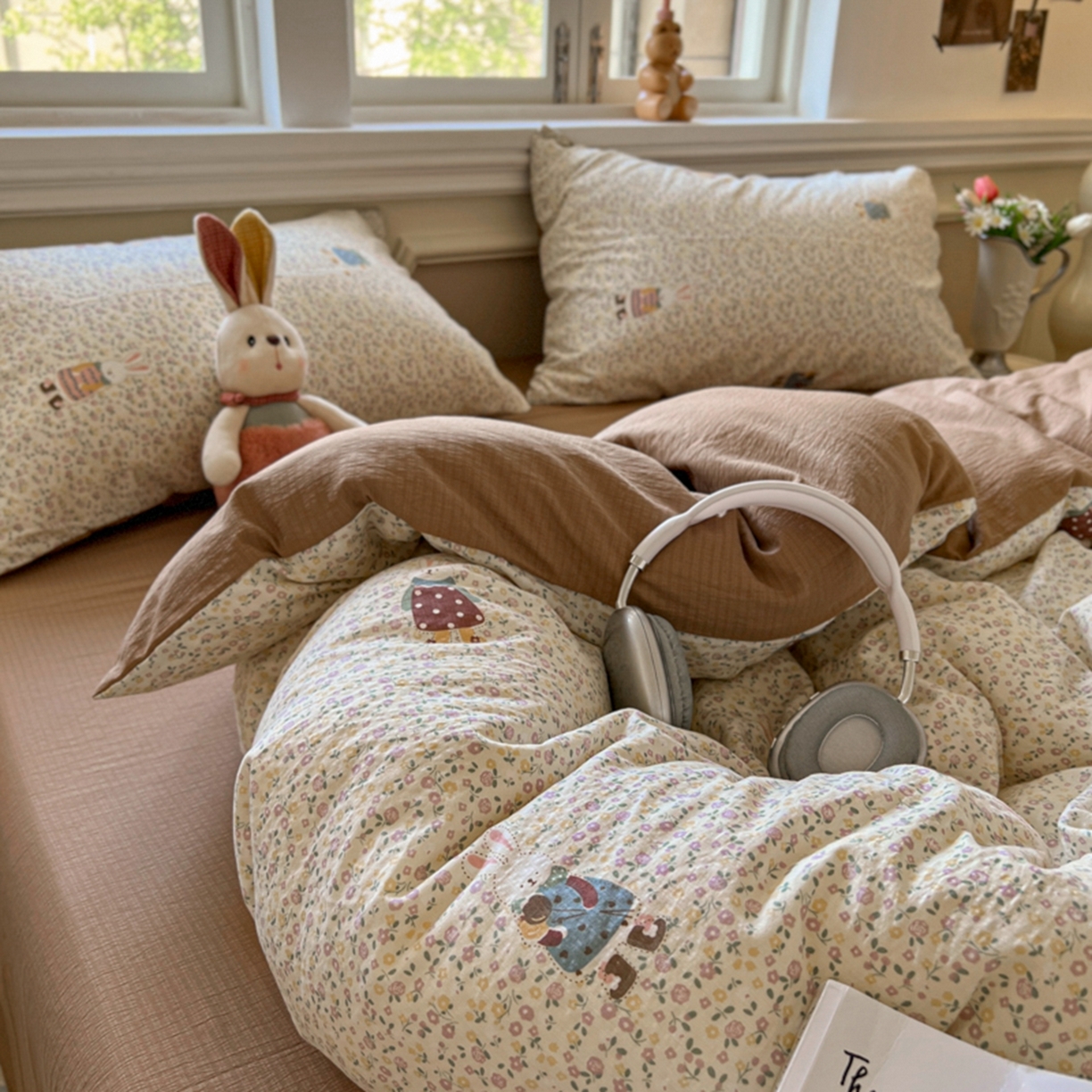 91家纺网 家纺一手货源 找家纺 妖妖家纺 2025新款云感双层纱四件套 花点兔