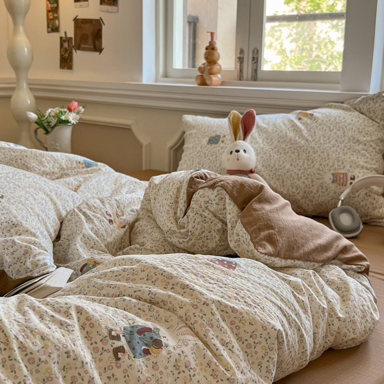 91家纺网 家纺一手货源 找家纺 妖妖家纺 2025新款云感双层纱四件套 花点兔