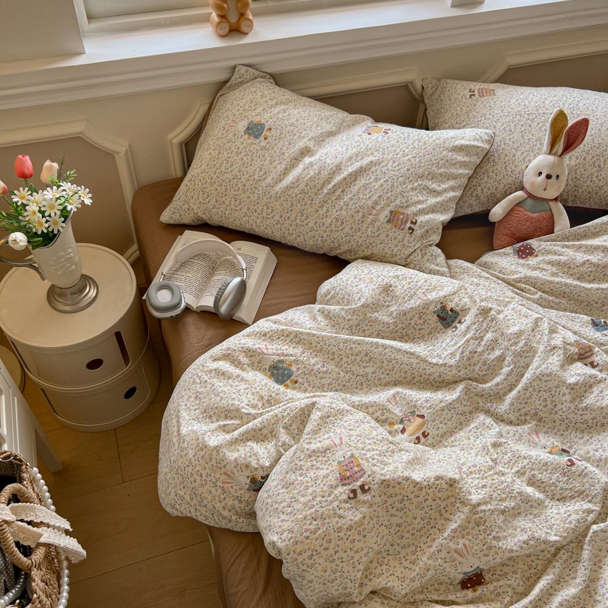 91家纺网 家纺一手货源 找家纺 妖妖家纺 2025新款云感双层纱四件套 花点兔