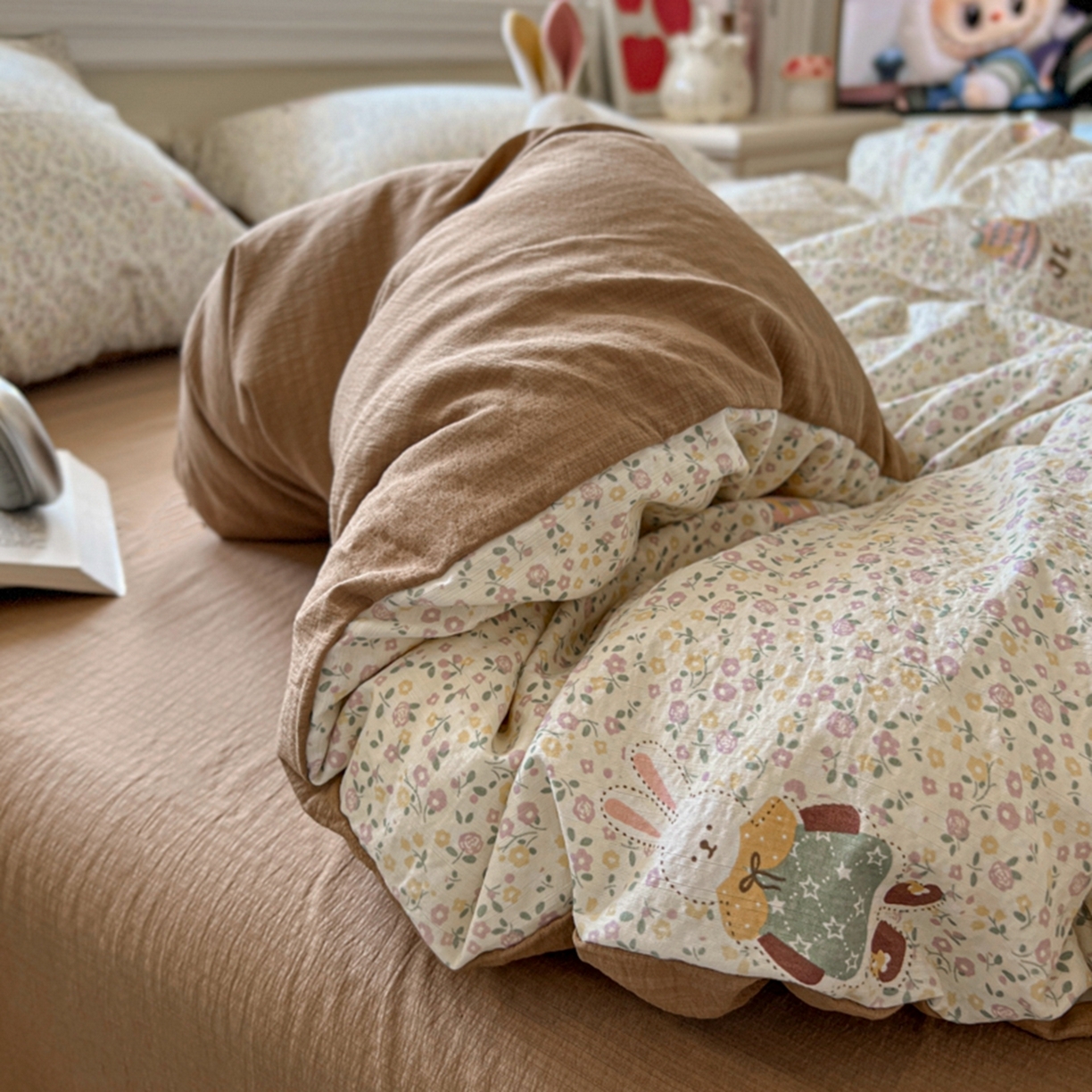 91家纺网 家纺一手货源 找家纺 妖妖家纺 2025新款云感双层纱四件套 花点兔