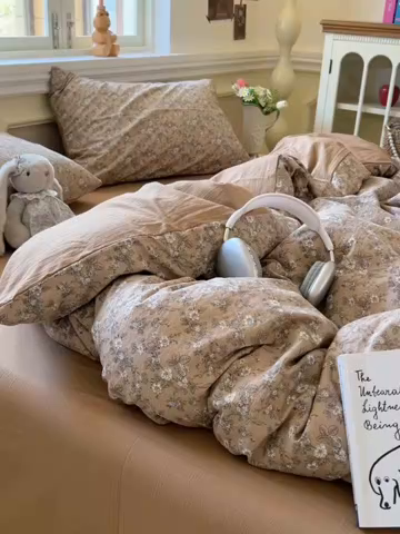 91家纺网 家纺一手货源 找家纺 妖妖家纺 2025新款云感双层纱四件套 花间语