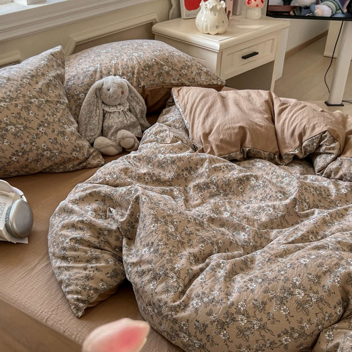 91家纺网 家纺一手货源 找家纺 妖妖家纺 2025新款云感双层纱四件套 花间语