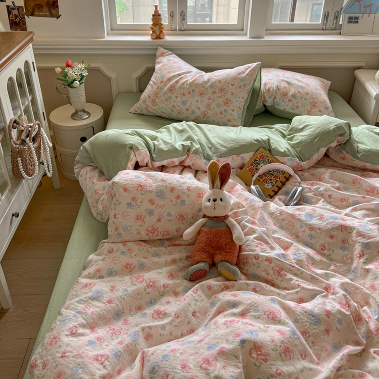 91家纺网 家纺一手货源 找家纺 妖妖家纺 2025新款云感双层纱四件套 花影集