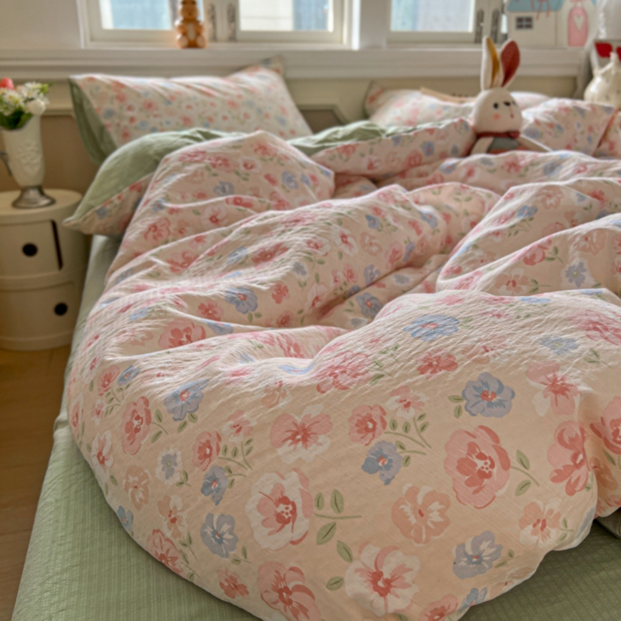 91家纺网 家纺一手货源 找家纺 妖妖家纺 2025新款云感双层纱四件套 花影集