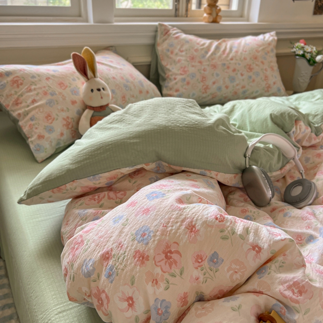 91家纺网 家纺一手货源 找家纺 妖妖家纺 2025新款云感双层纱四件套 花影集