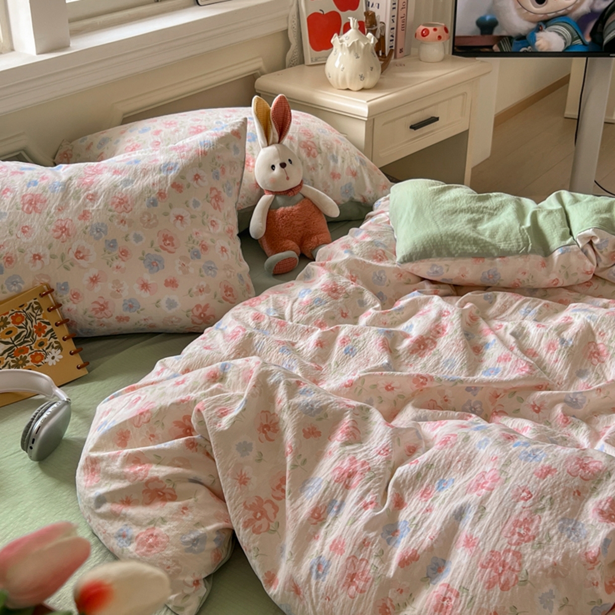 91家纺网 家纺一手货源 找家纺 妖妖家纺 2025新款云感双层纱四件套 花影集