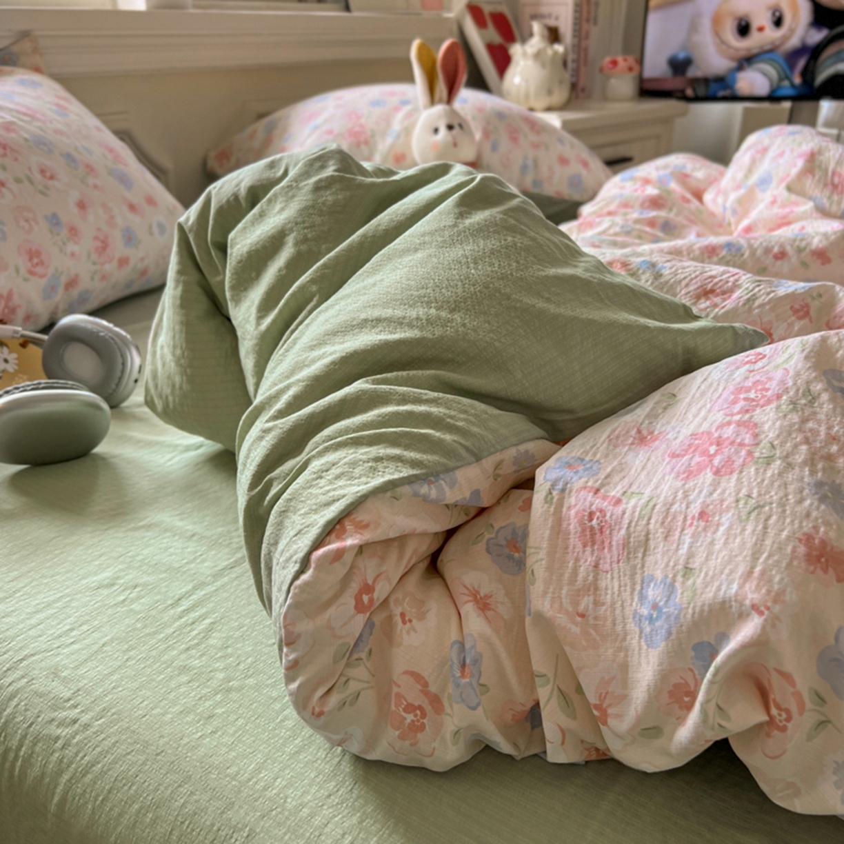 91家纺网 家纺一手货源 找家纺 妖妖家纺 2025新款云感双层纱四件套 花影集