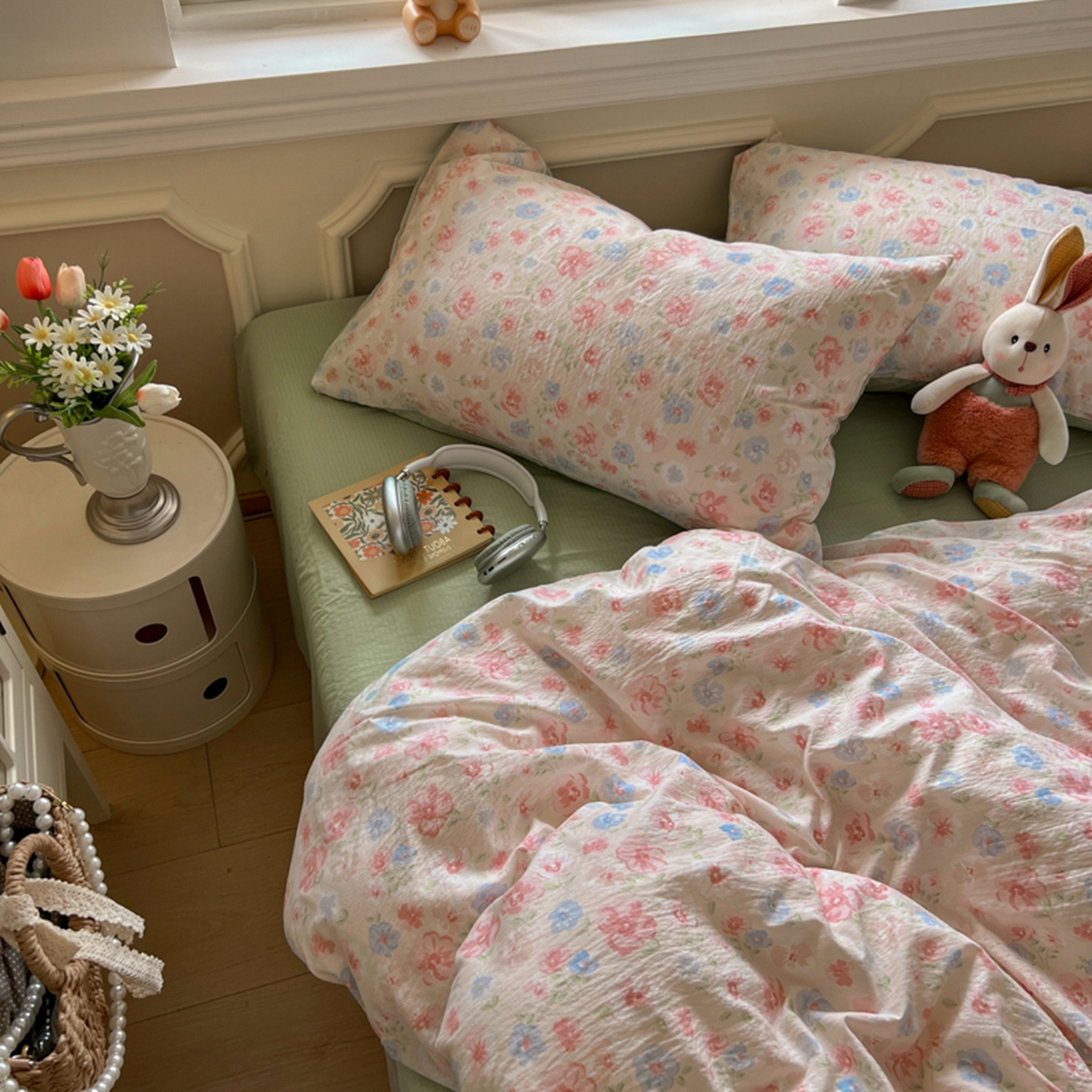 91家纺网 家纺一手货源 找家纺 妖妖家纺 2025新款云感双层纱四件套 花影集