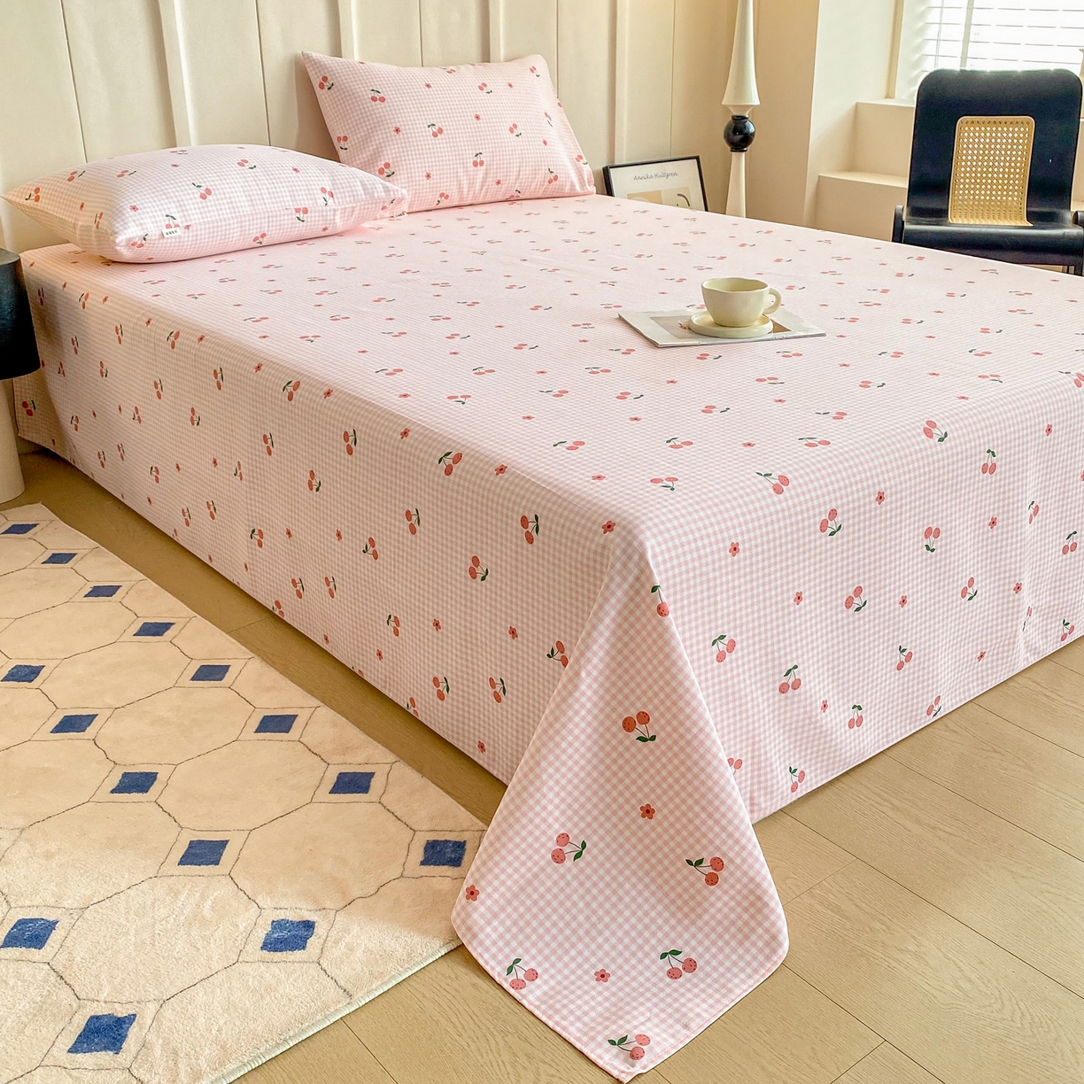 91家纺网 家纺一手货源 找家纺 首爱家纺2025新款工艺款老粗布床单(量大从优) 格子樱桃