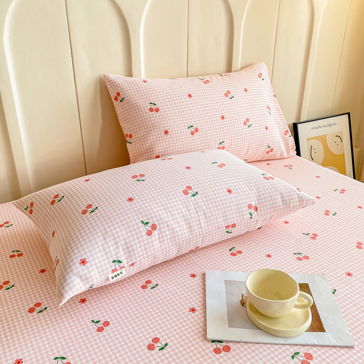 91家纺网 家纺一手货源 找家纺 首爱家纺2025新款工艺款老粗布床单(量大从优) 格子樱桃