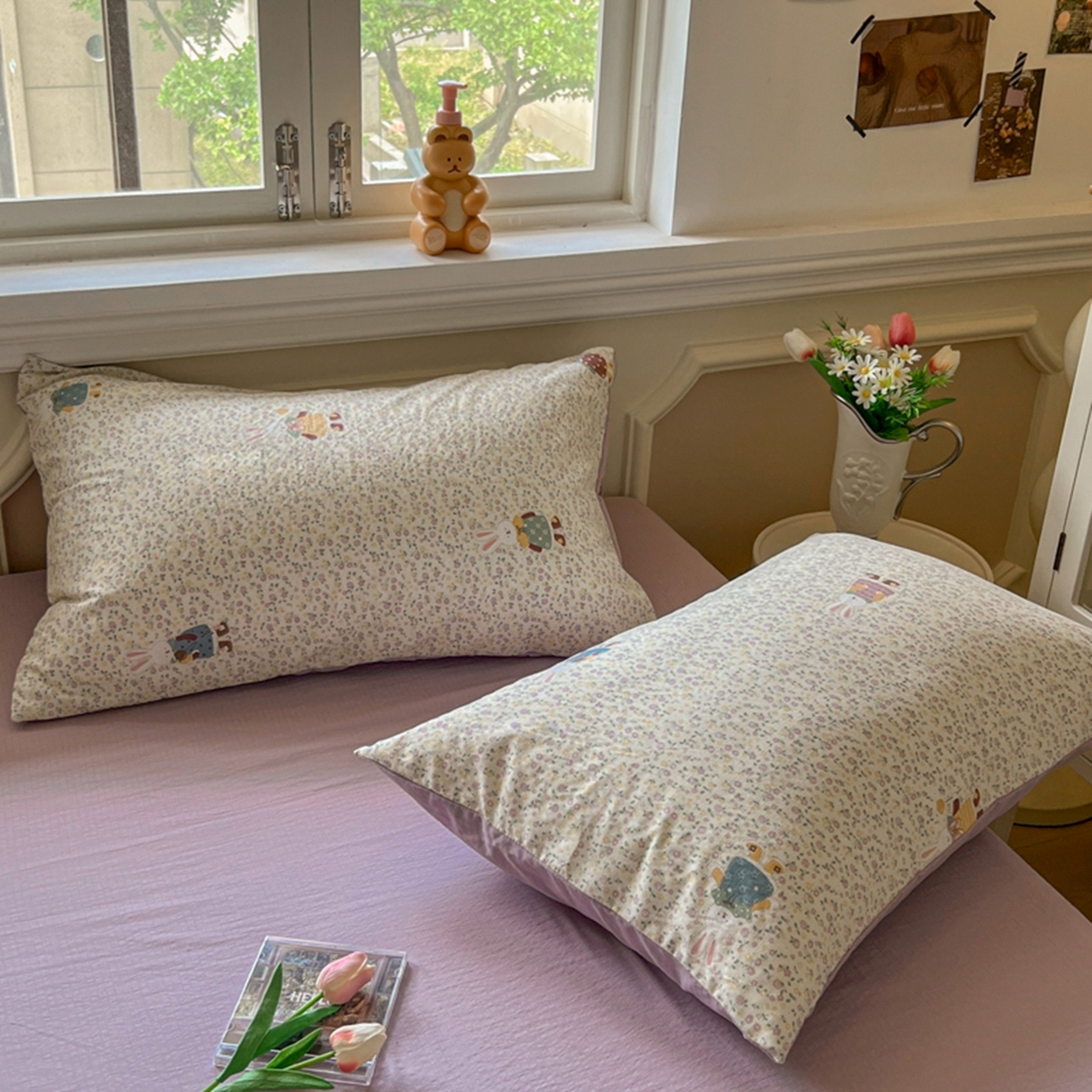 91家纺网 家纺一手货源 找家纺 妖妖家纺 2025新款云感双层纱四件套 花语兔