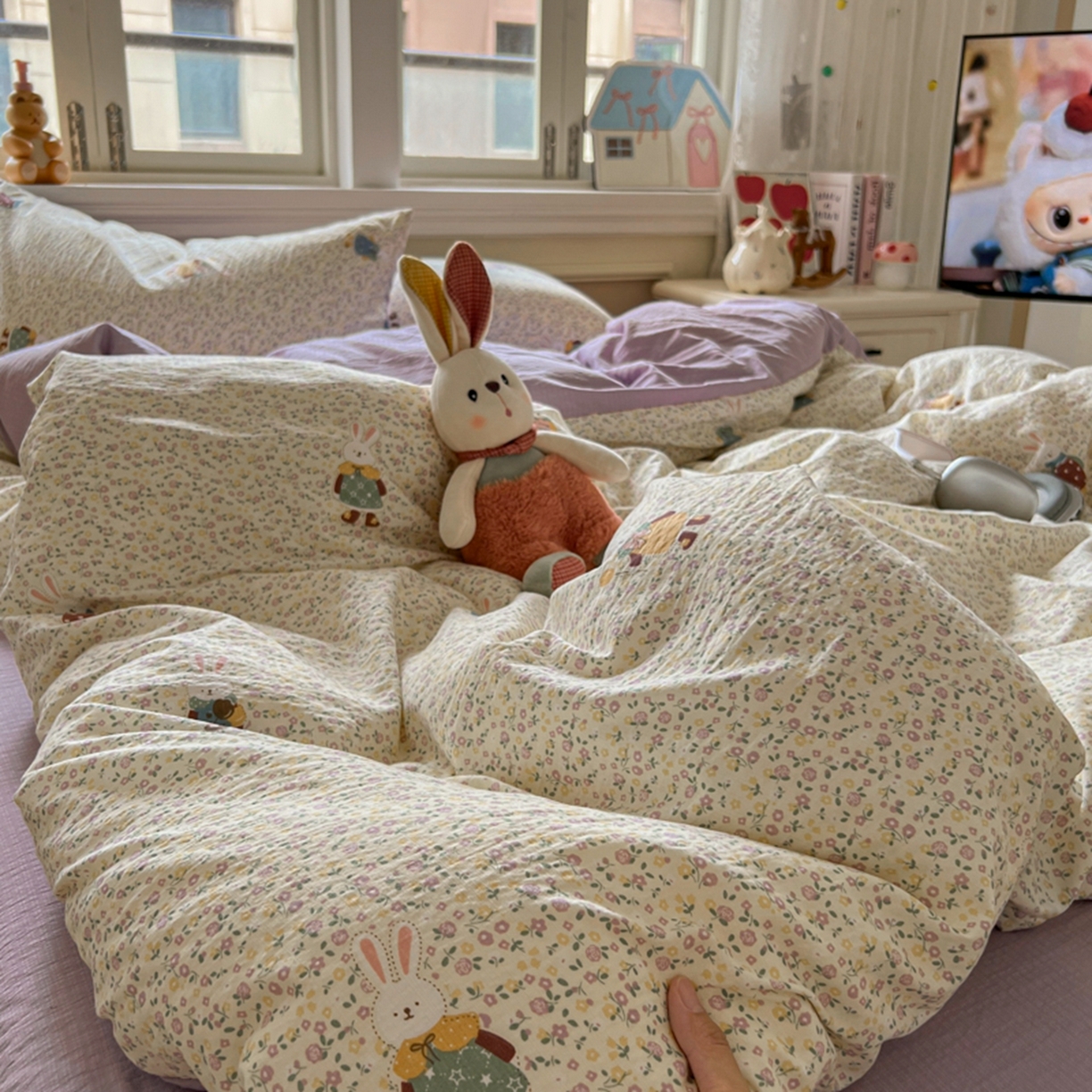 妖妖家纺 2025新款云感双层纱四件套 花语兔