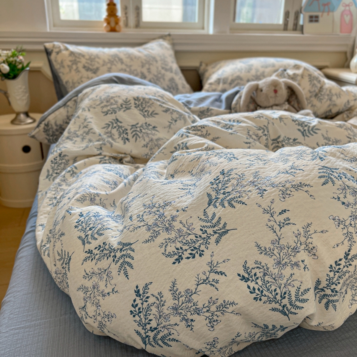 91家纺网 家纺一手货源 找家纺 妖妖家纺 2025新款云感双层纱四件套 兰亭叙