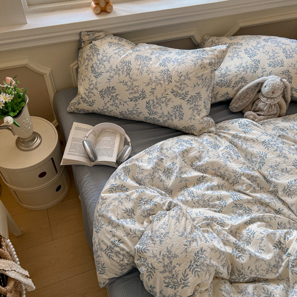 91家纺网 家纺一手货源 找家纺 妖妖家纺 2025新款云感双层纱四件套 兰亭叙