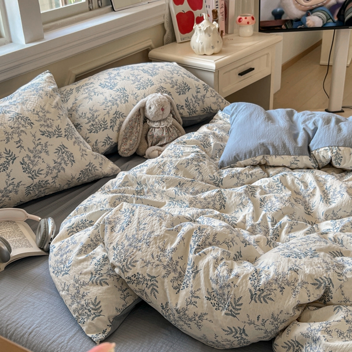 91家纺网 家纺一手货源 找家纺 妖妖家纺 2025新款云感双层纱四件套 兰亭叙