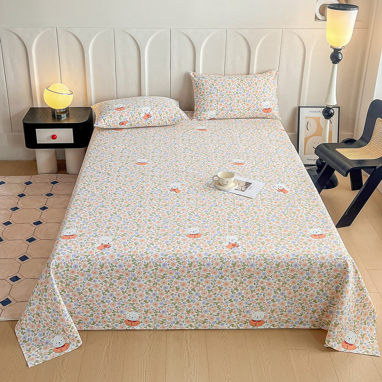 91家纺网 家纺一手货源 找家纺 首爱家纺2025新款工艺款老粗布床单(量大从优) 花朵熊