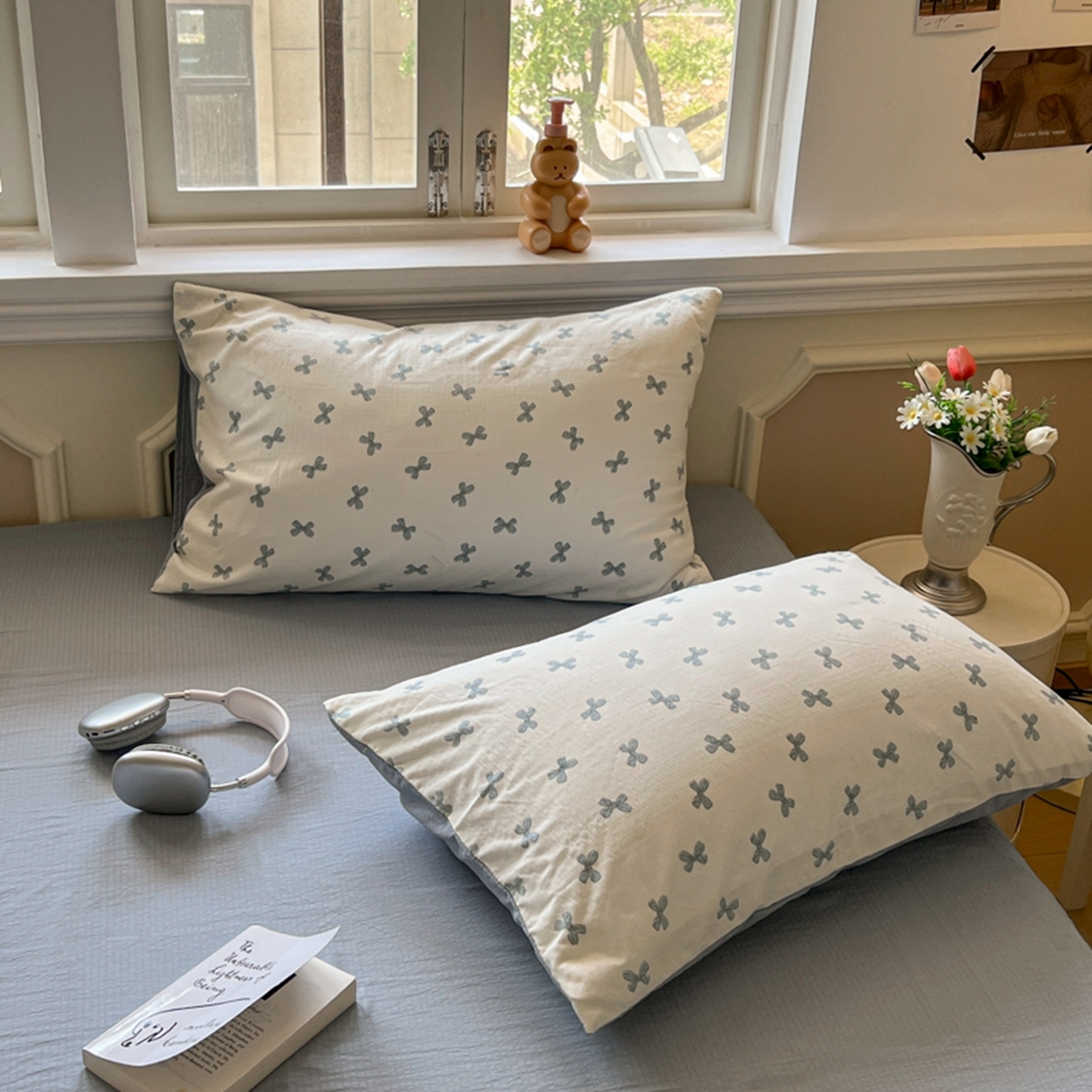 91家纺网 家纺一手货源 找家纺 妖妖家纺 2025新款云感双层纱四件套 蓝结飘飘