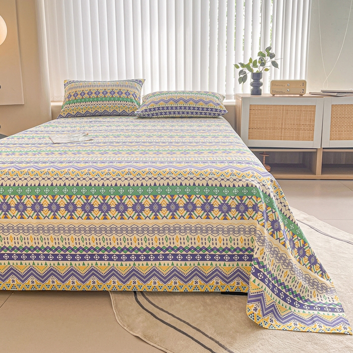 91家纺网 家纺一手货源 找家纺 首爱家纺2025新款工艺款老粗布床单(量大从优) 米蓝条