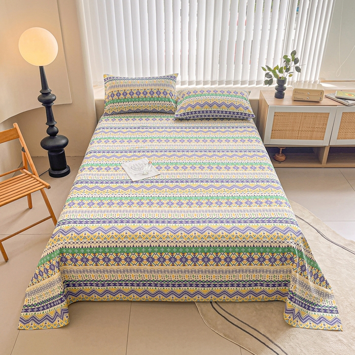 91家纺网 家纺一手货源 找家纺 首爱家纺2025新款工艺款老粗布床单(量大从优) 米蓝条