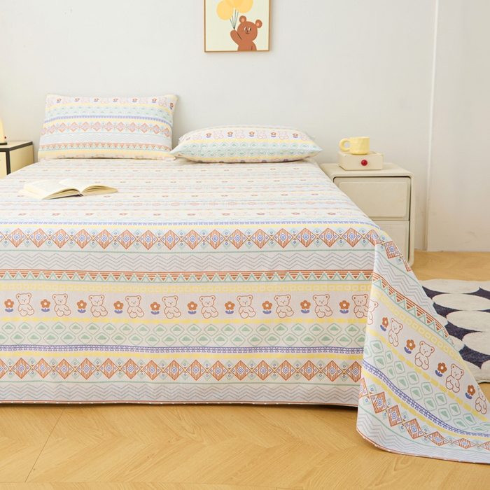 91家纺网 家纺一手货源 找家纺 首爱家纺2025新款工艺款老粗布床单(量大从优) 条纹小熊