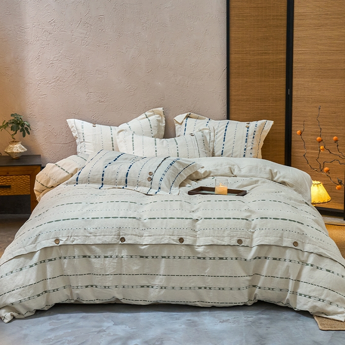 春皖家纺 2025新款棉麻大提花文艺风四件套 结点-青绿