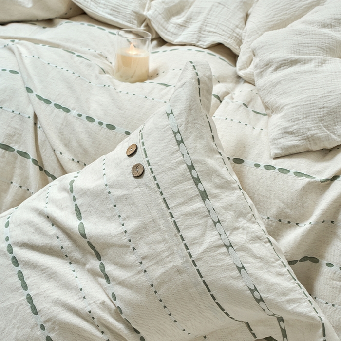 91家纺网 家纺一手货源 找家纺 春皖家纺 2025新款棉麻大提花文艺风四件套 结点-青绿