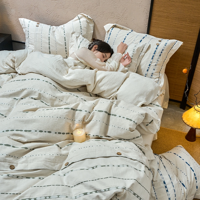 91家纺网 家纺一手货源 找家纺 春皖家纺 2025新款棉麻大提花文艺风四件套 结点-青绿