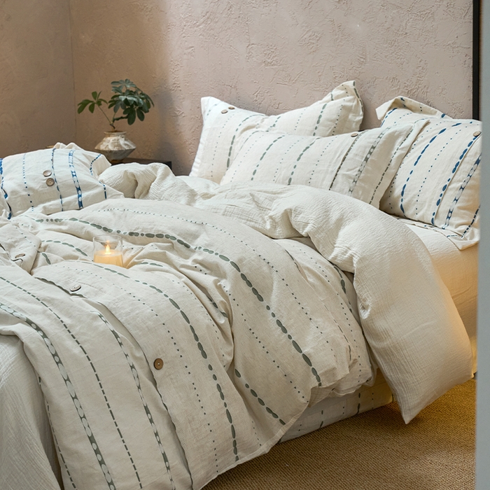 91家纺网 家纺一手货源 找家纺 春皖家纺 2025新款棉麻大提花文艺风四件套 结点-青绿