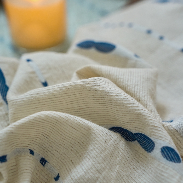 91家纺网 家纺一手货源 找家纺 春皖家纺 2025新款棉麻大提花文艺风四件套 结点-深蓝