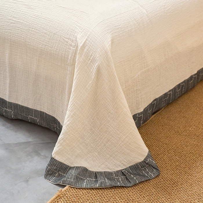 91家纺网 家纺一手货源 找家纺 春皖家纺 2025新款棉麻大提花文艺风四件套 时空-黑