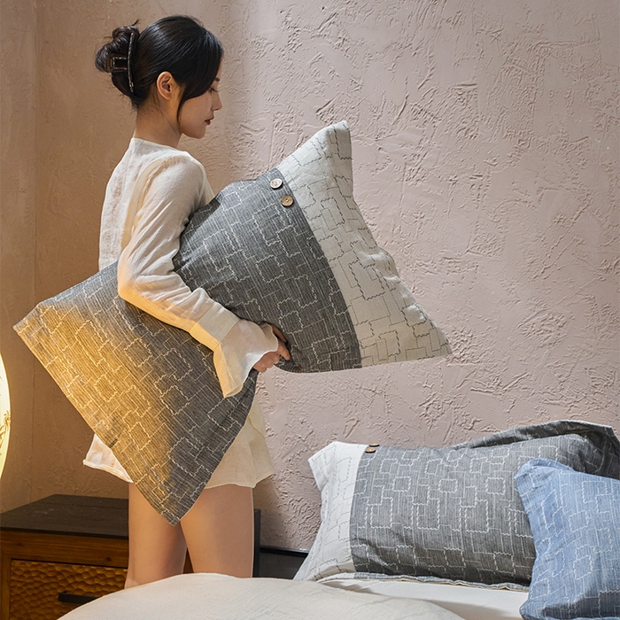 91家纺网 家纺一手货源 找家纺 春皖家纺 2025新款棉麻大提花文艺风四件套 时空-黑