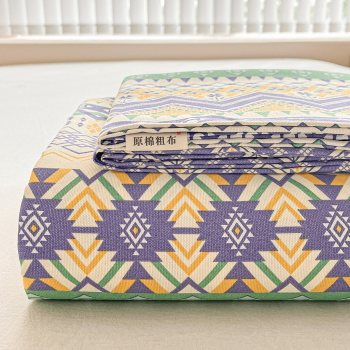 棉乐町家居2025新款工艺款老粗布床单(量大从优) 米蓝条