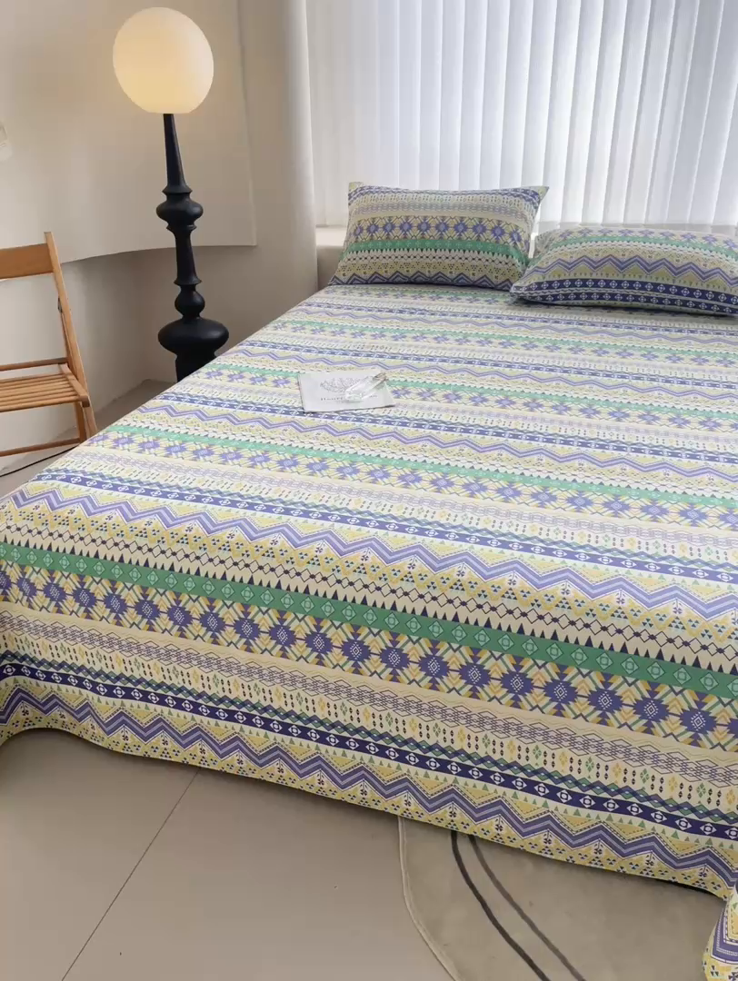 91家纺网 家纺一手货源 找家纺 棉乐町家居2025新款工艺款老粗布床单(量大从优) 米蓝条